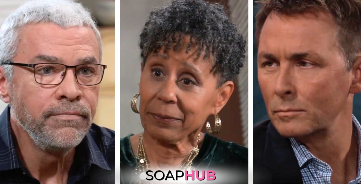 Mac, Stella, and Valentin on General Hospital with the Soap Hub logo across the bottom.