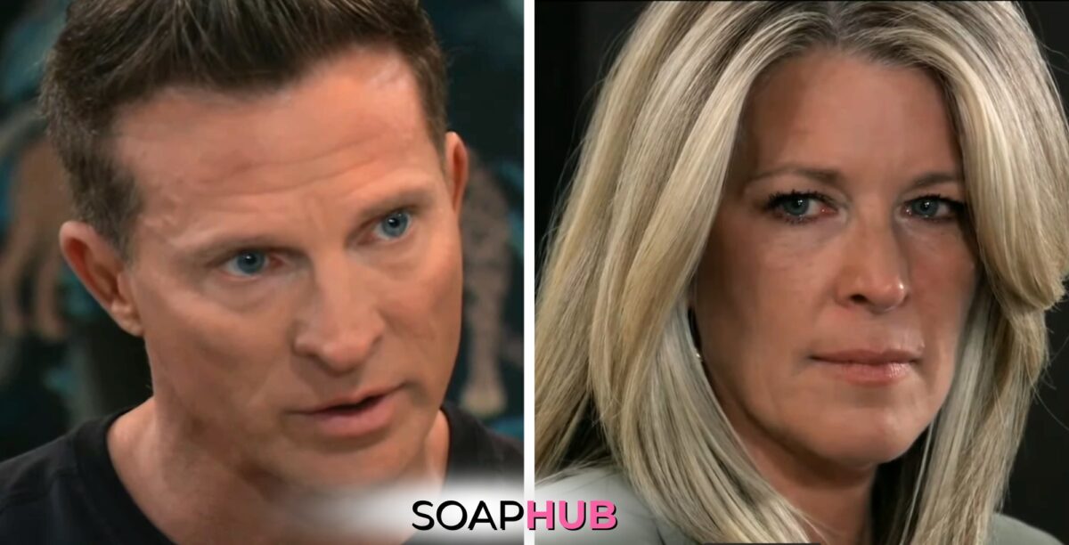 General Hospital spoilers for Friday, June 28, 2024, featuring Carly and Jason, with the Soap Hub logo near bottom of image.