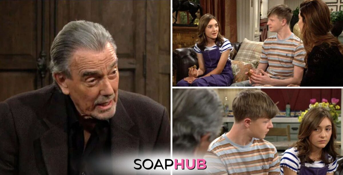 Young and the Restless June 24 with Victor, Katie, Johnny, Victoria, and the Soap Hub logo.