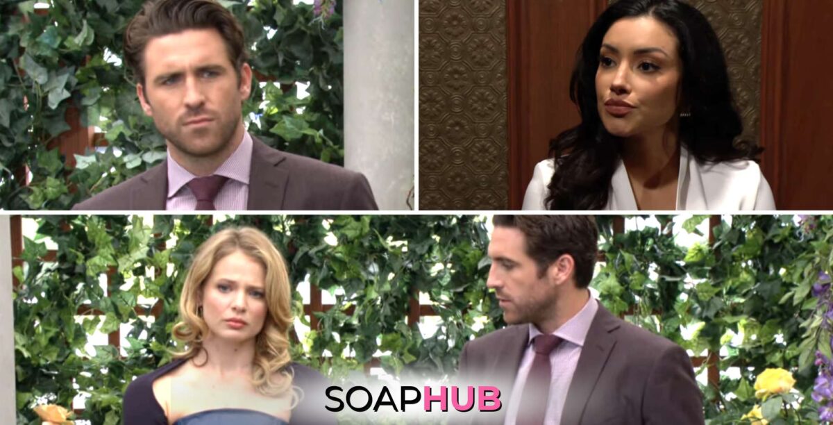 The Young and the Restless June 4 Chance, Summer, Audra with the Soap Hub logo.