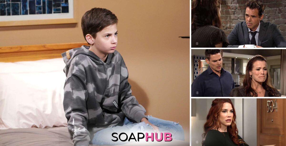 Young and the Restless for June 5 with Connor, Billy, Adam, Chelsea, and Sally with the Soap Hub logo.