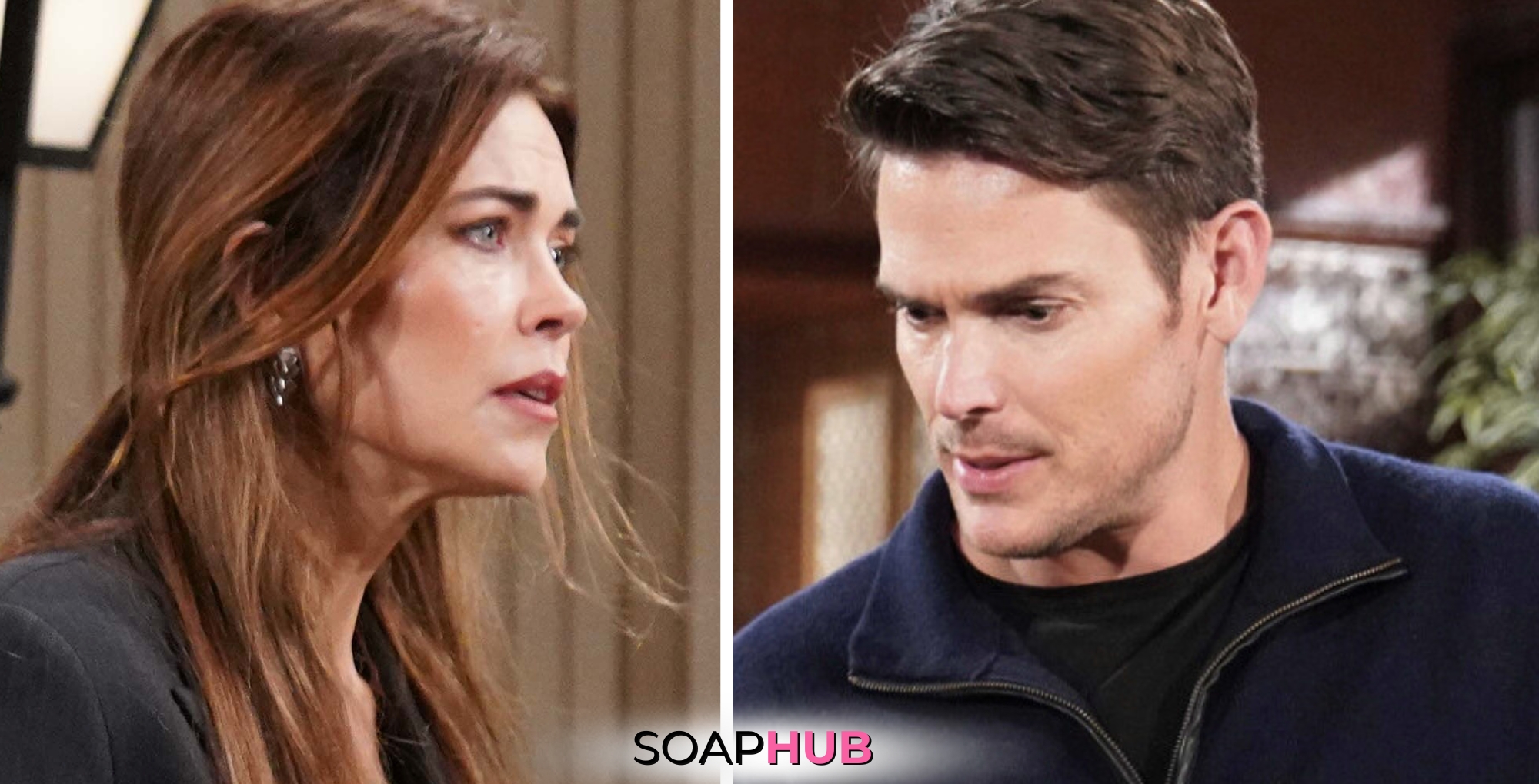 Young and the Restless spoilers for June 11 feature Victoria and Adam with the Soap Hub logo.