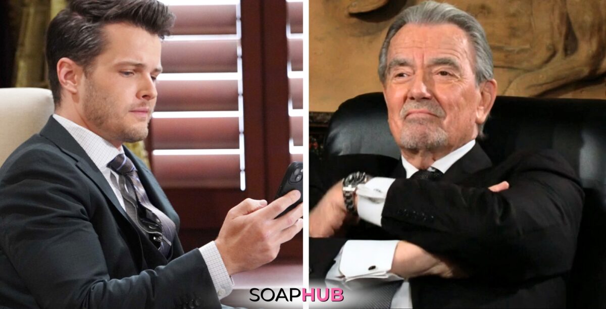 Young and the Restless spoilers for June 27 with Kyle and Victor and the Soap Hub logo.