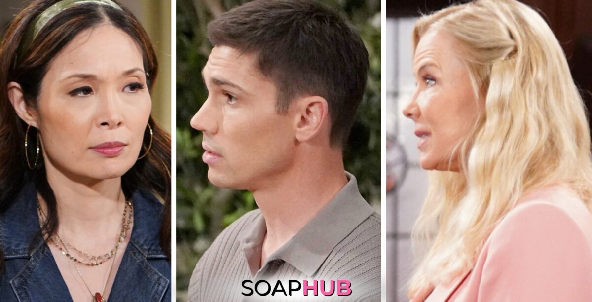 The Bold and the Beautiful spoilers weekly update with Poppy, Finn, Brooke, and the Soap Hub logo.
