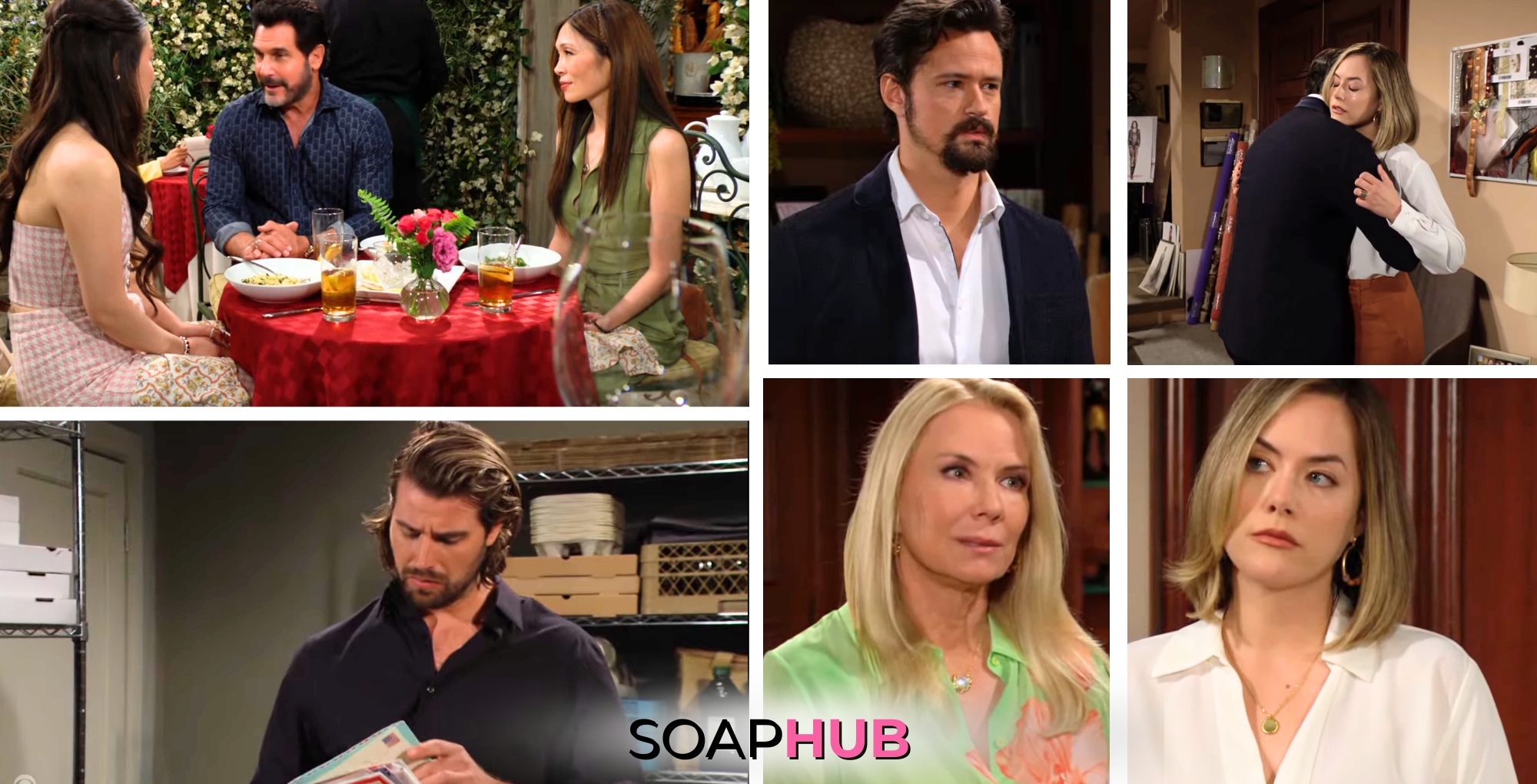 Collage of the Thursday, July 11 episode of The Bold and the Beautiful, with Soap Logo near bottom of the image.
