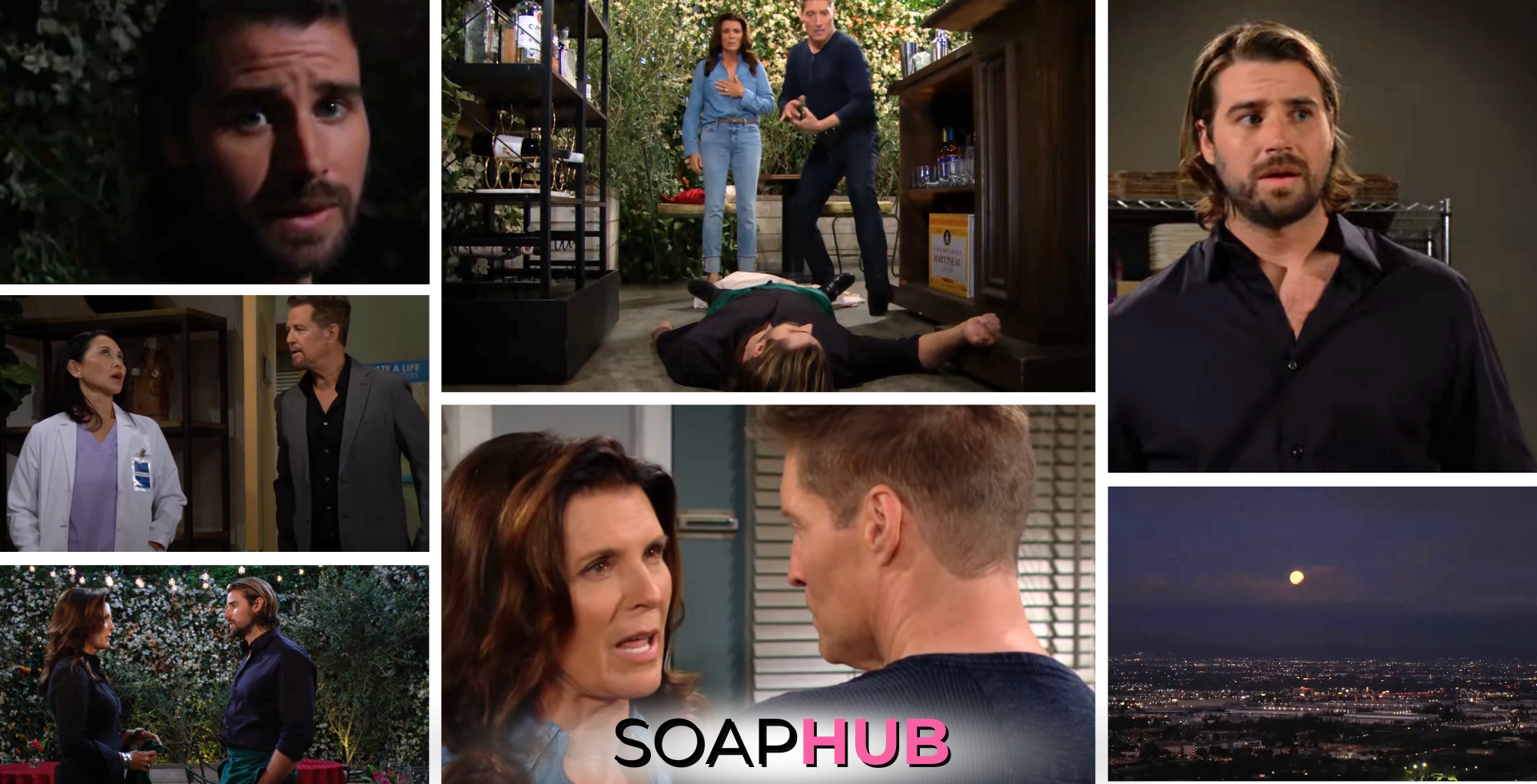 Collage of the Friday, July 12 episode of The Bold and the Beautiful, with Soap Logo near bottom of the image.