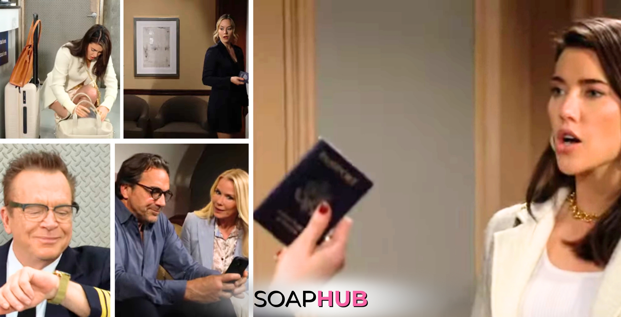 Collage of the Tuesday, July 30, episode of The Bold and the Beautiful, with Soap Logo near bottom of the image.