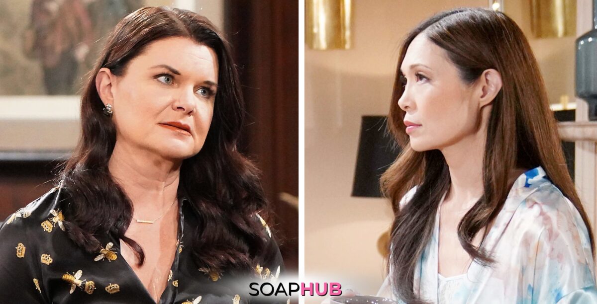 Bold and the Beautiful Spoilers for Friday, July 5, Episode 9309 Features Katie and Poppy with the Soap Hub Logo Across the Bottom.