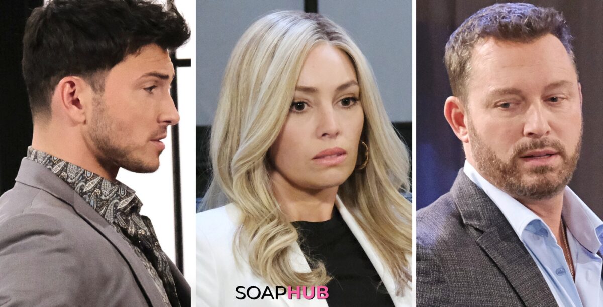 Days of our Lives spoilers for July 26 feature Theresa, Brady, and Alex with the Soap Hub logo.