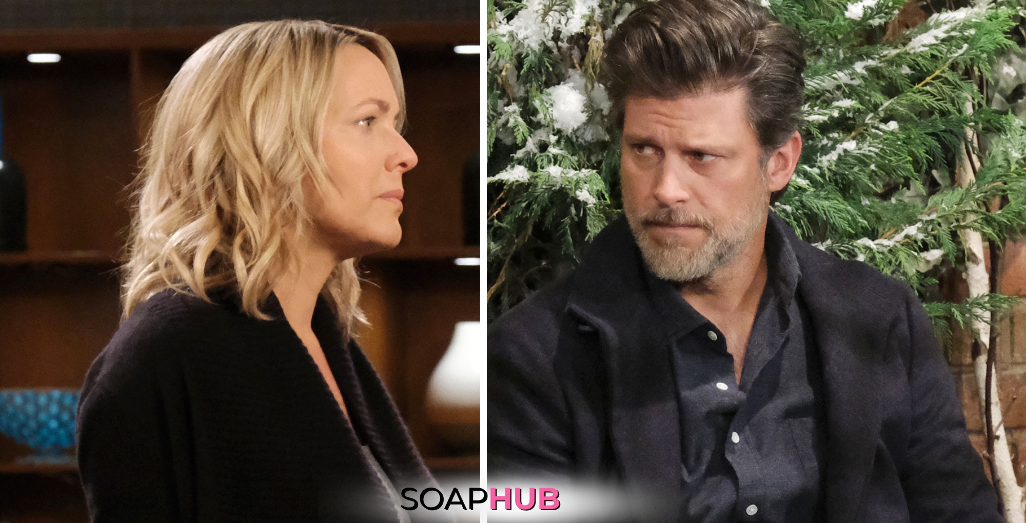 Days of our Lives spoilers July 17 feature Nicole and Eric with the Soap Hub logo.