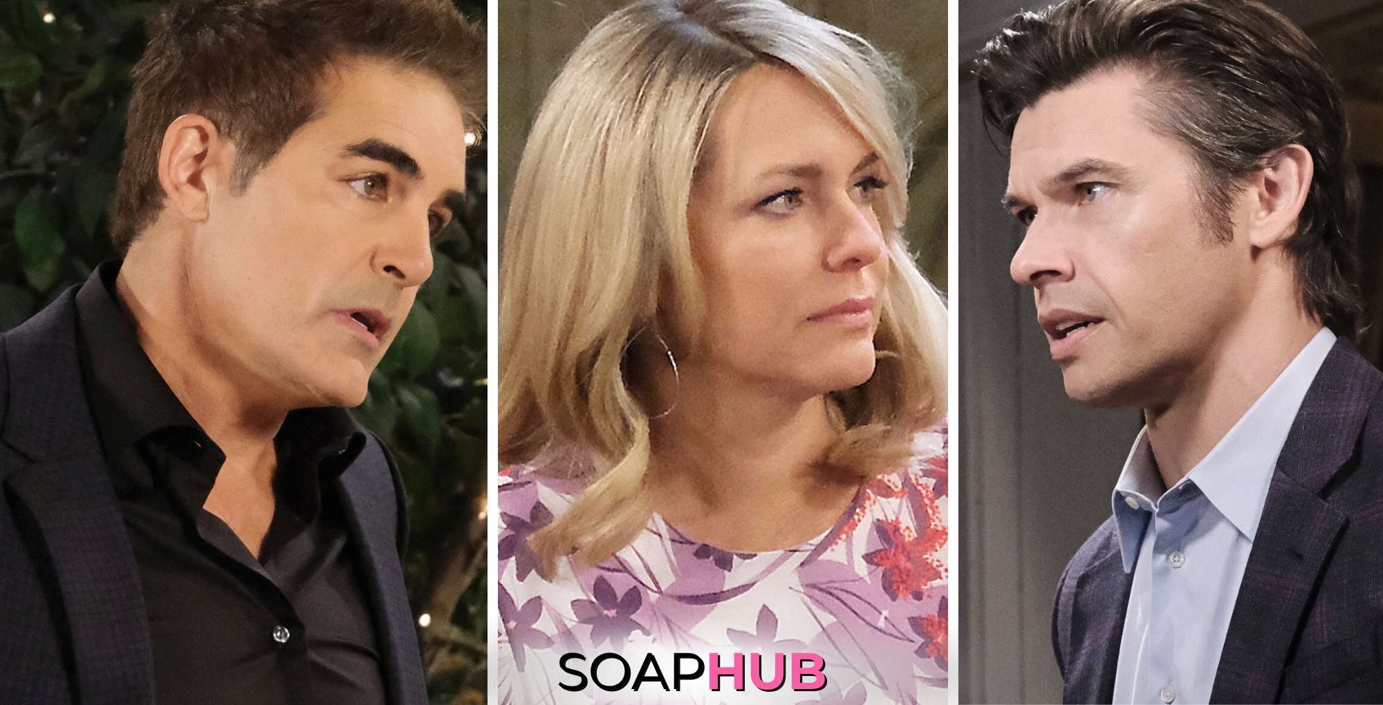 Rafe, Nicole, and Xander on Days of Our Lives with the Soap Hub logo across the bottom.