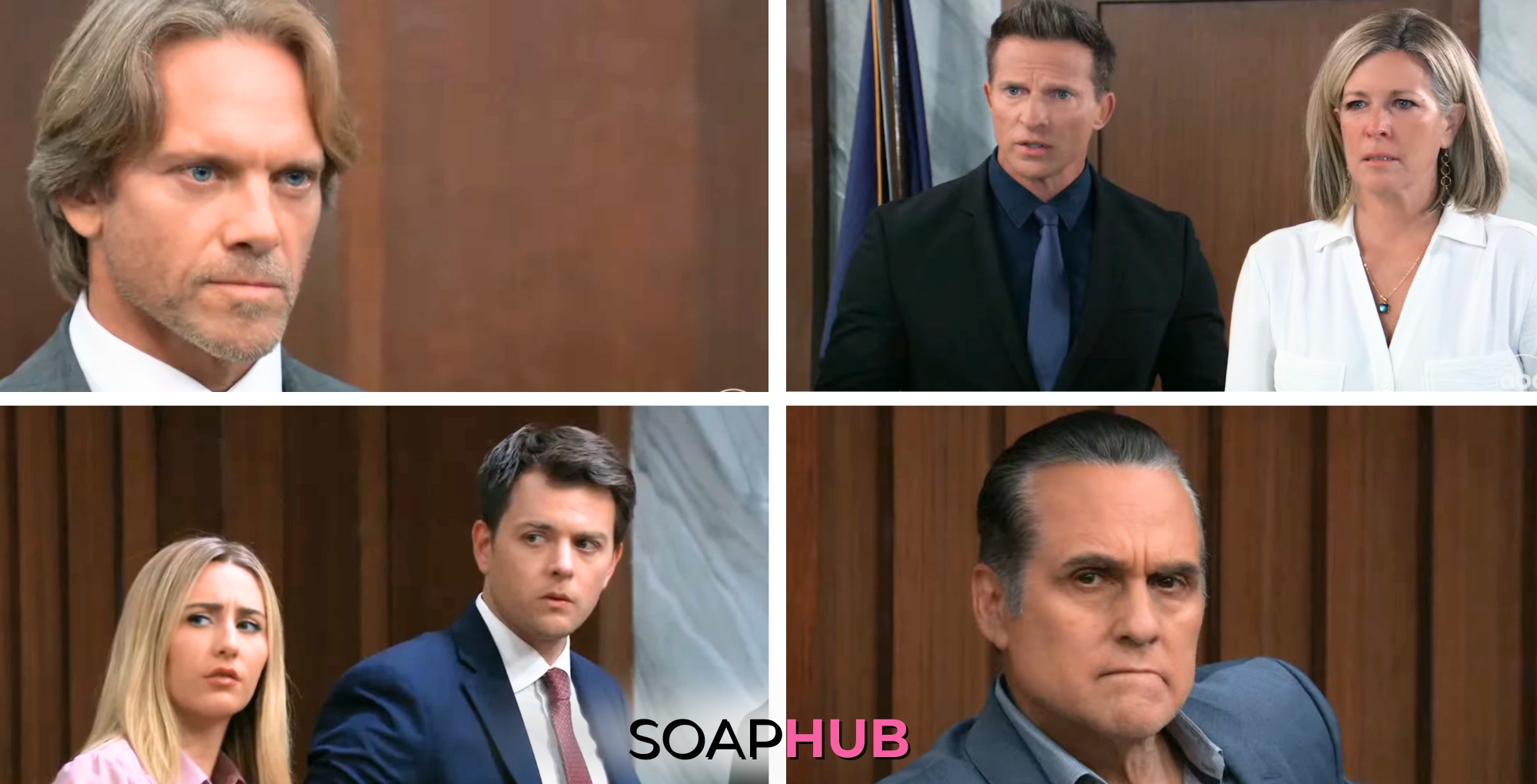 Carly's arraignment on the July 30, 2024 episode of General Hospital with the Soap Hub logo across the bottom.