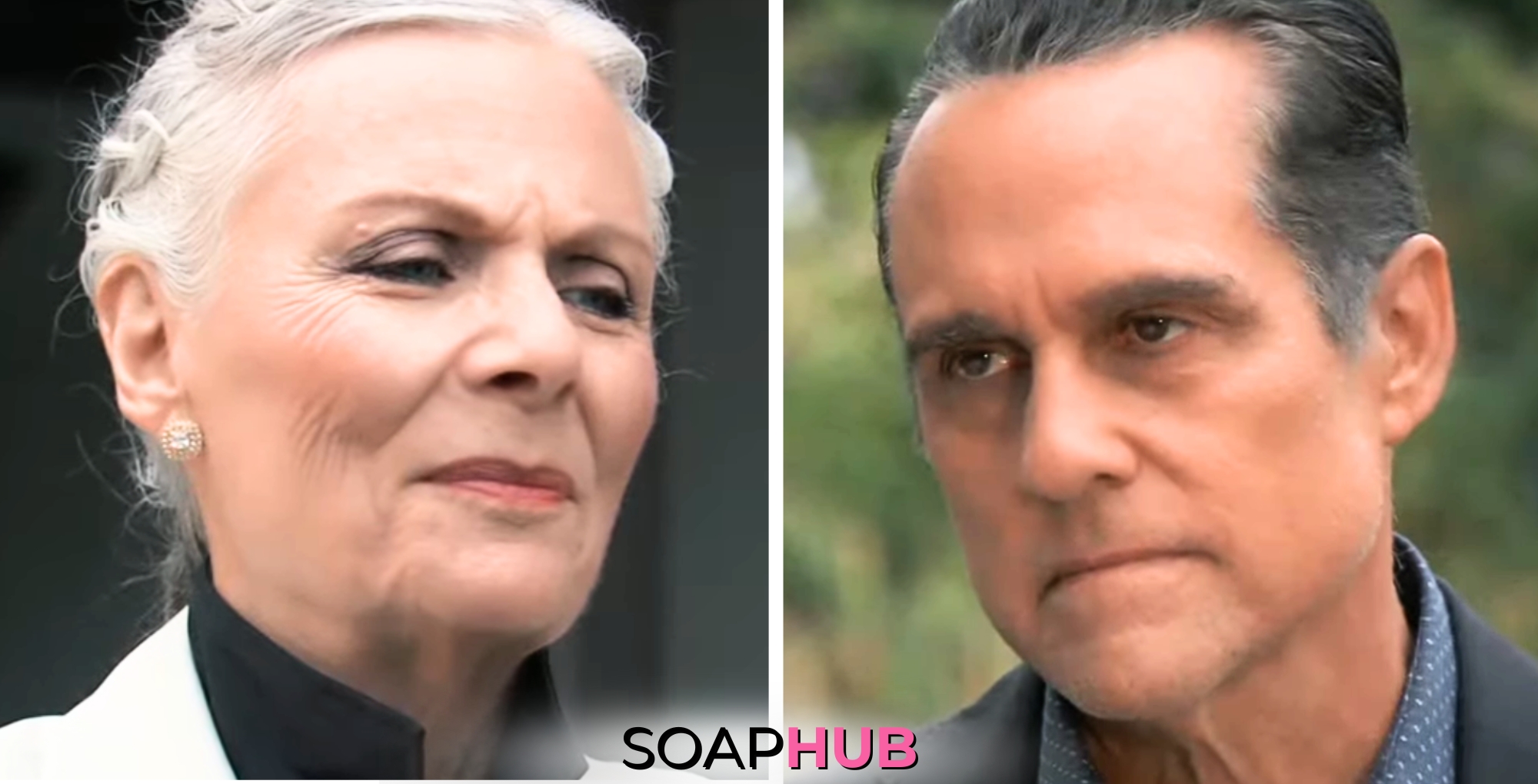 Tracy and Sonny on the July 23, 2024 episode of General Hospital with the Soap Hub logo across the bottom.