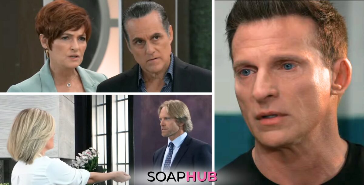 Diane, Sonny, Carly, John, and Jason on the July 25, 2024 episode of General Hospital with the Soap Hub logo across the bottom.