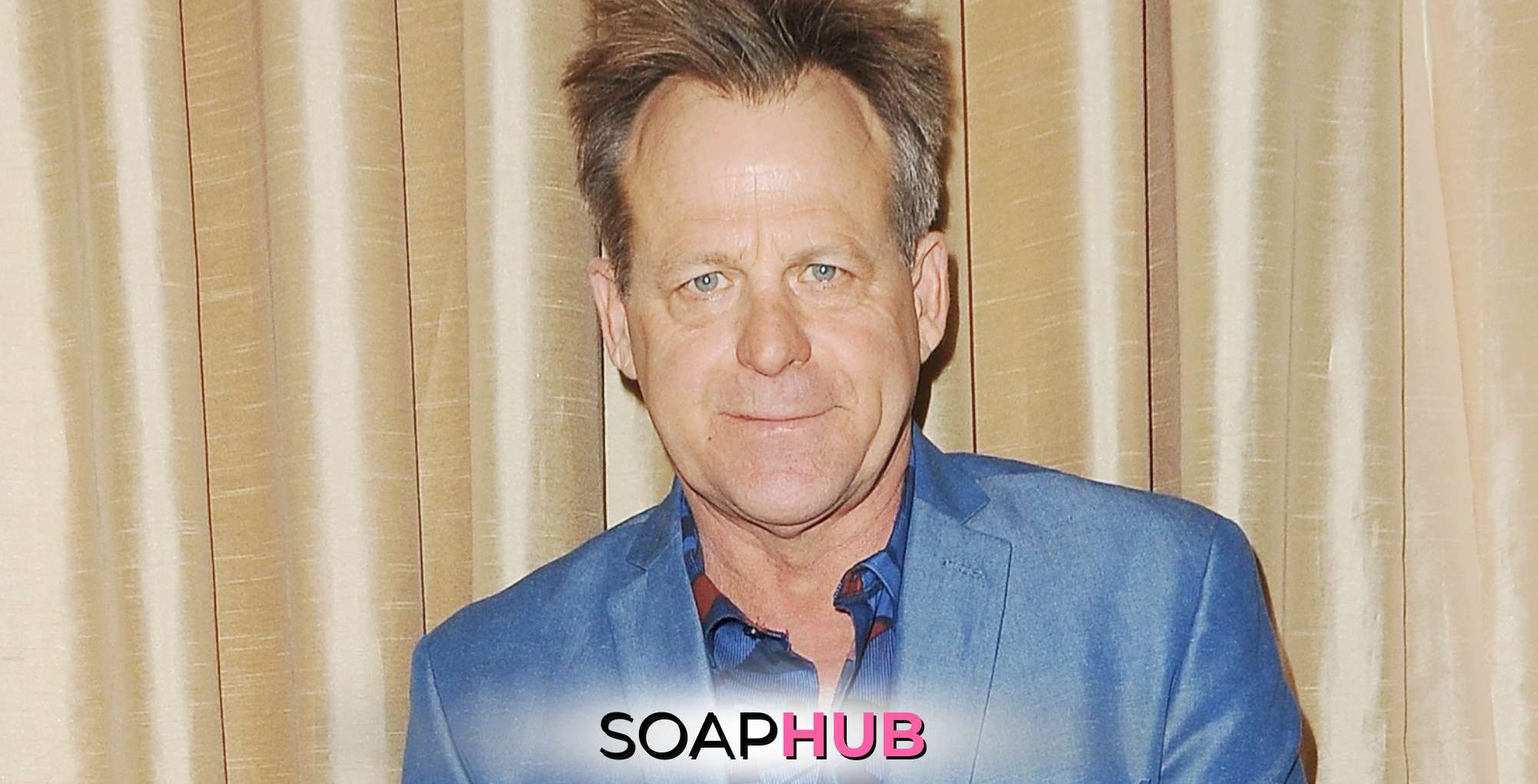 General Hospital star Kin Shriner with the Soap Hub logo.