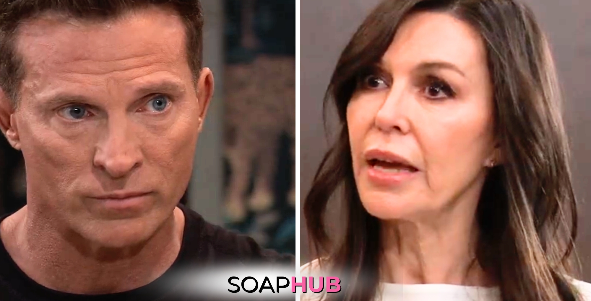 General Hospital spoilers for Friday, July 12, 2024, featuring Anna and Jason, with the Soap Hub logo near bottom of image.