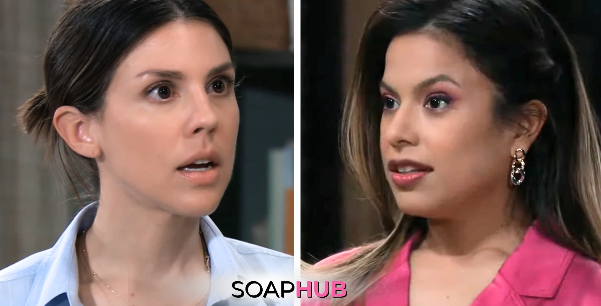 General Hospital spoilers for Wednesday, July 24, 2024, featuring Kristina and Blaze, with the Soap Hub logo near bottom of image.