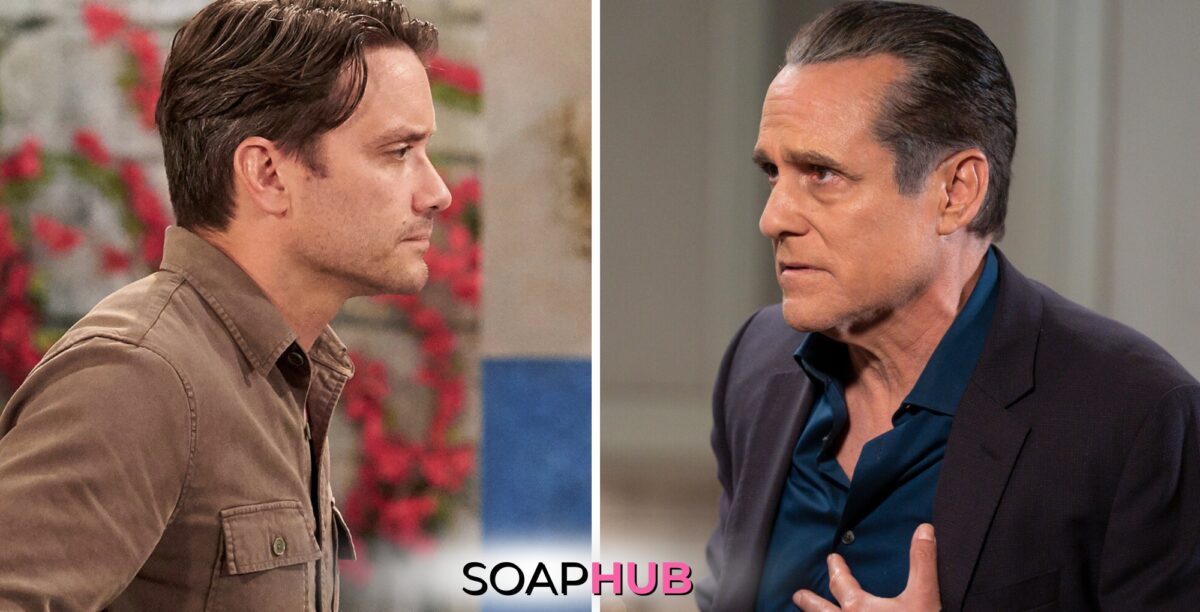 General Hospital spoilers for Friday, July 5, 2024, featuring Sonny and Dante, with the Soap Hub logo near bottom of image.