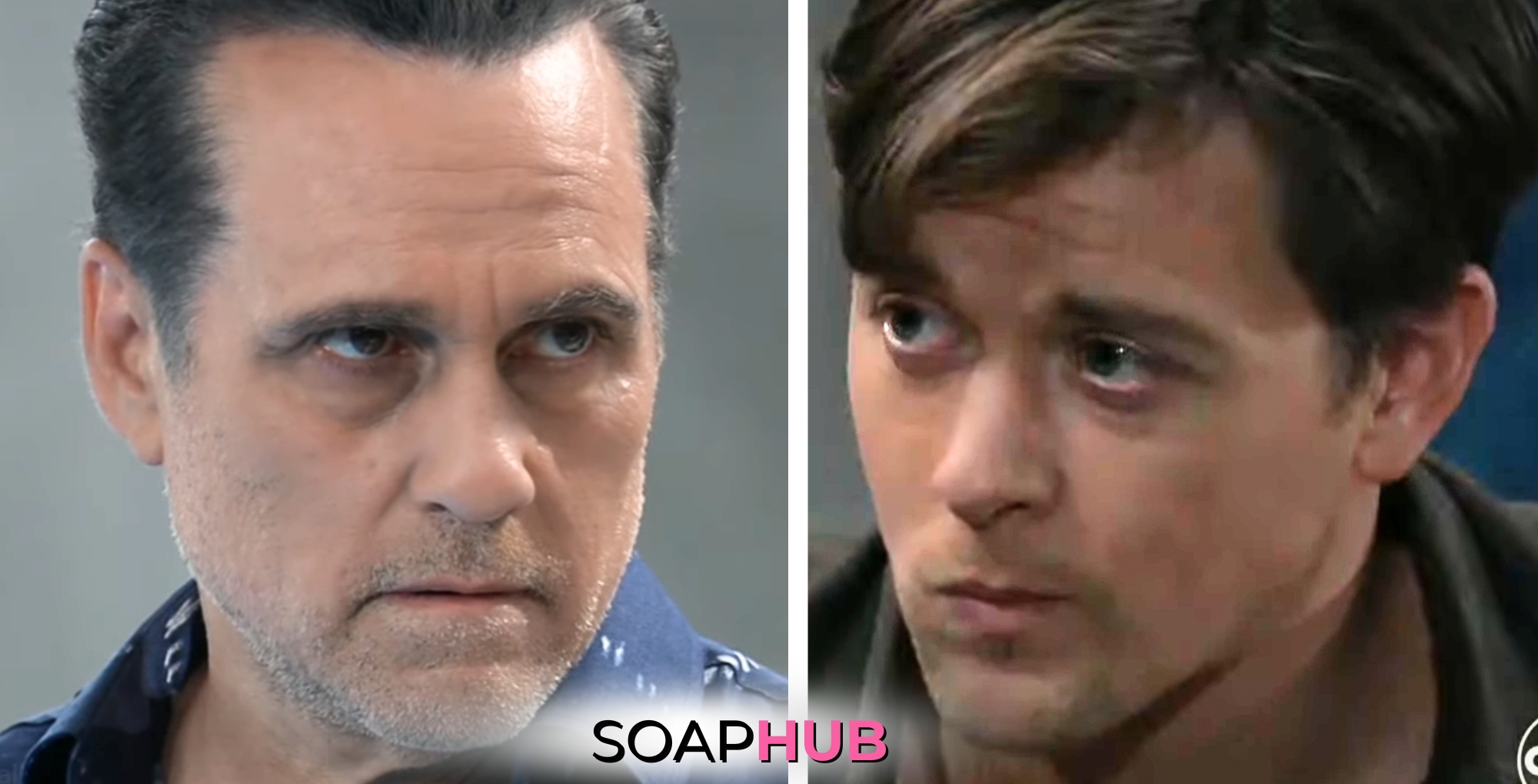 General Hospital spoilers for Monday July 22, 2024, featuring Sonny and Michael, with the Soap Hub logo near bottom of image.