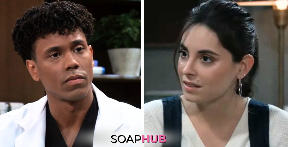 General Hospital spoilers for Thursday, July 25, 2024, featuring TJ and Molly, with the Soap Hub logo near bottom of image.