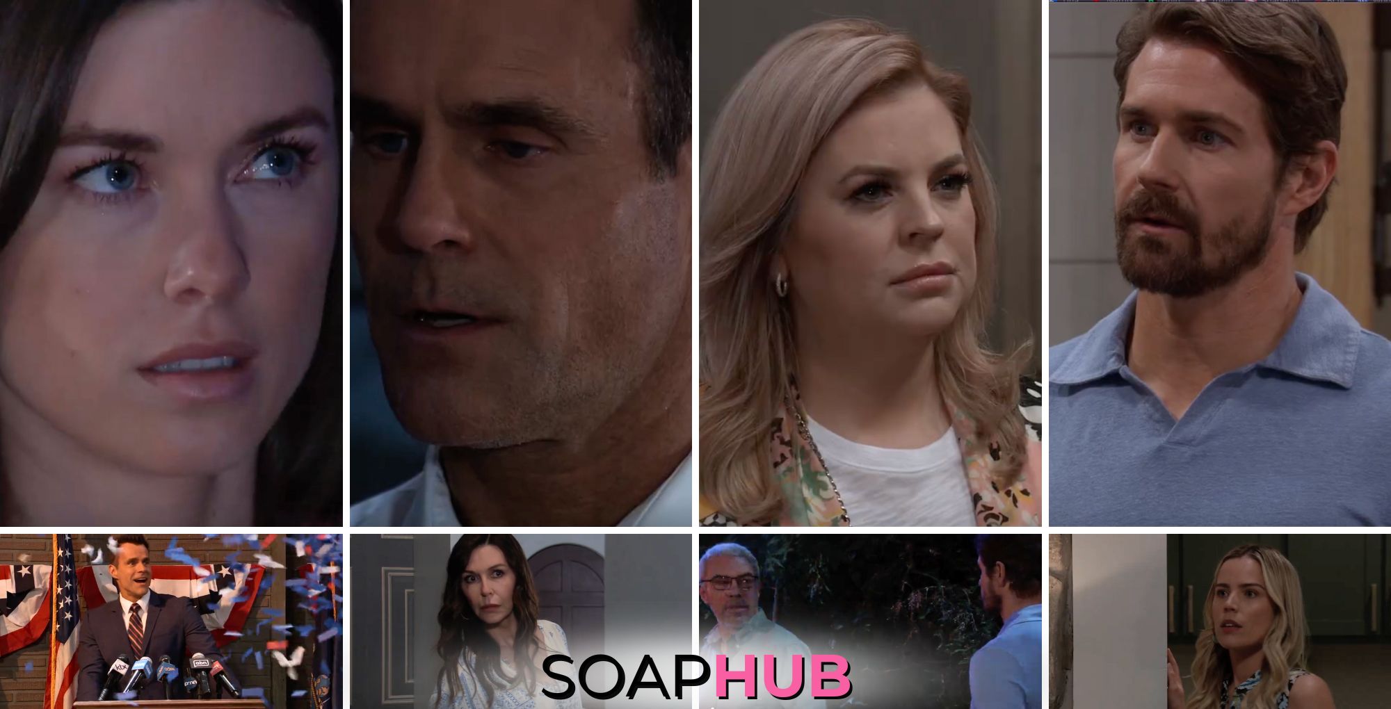 General Hospital spoilers weekly video preview collage for the week of July 8 with the soap hub logo near the bottom of the graphic