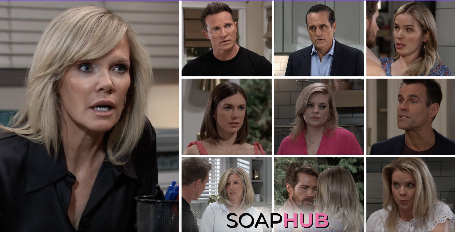 General Hospital preview collage for Wednesday, July 10, 2024, episode, with the Soap Hub logo across the bottom.