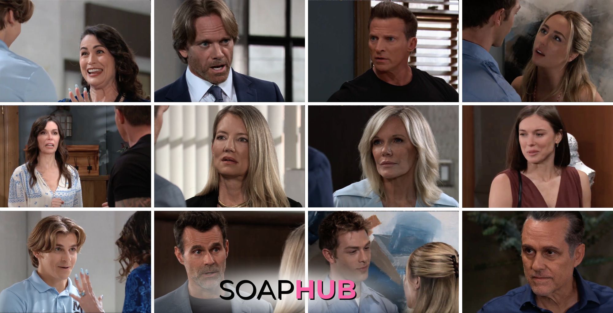 General Hospital preview collage for Tuesday, July 16, 2024, episode, with the Soap Hub logo across the bottom.