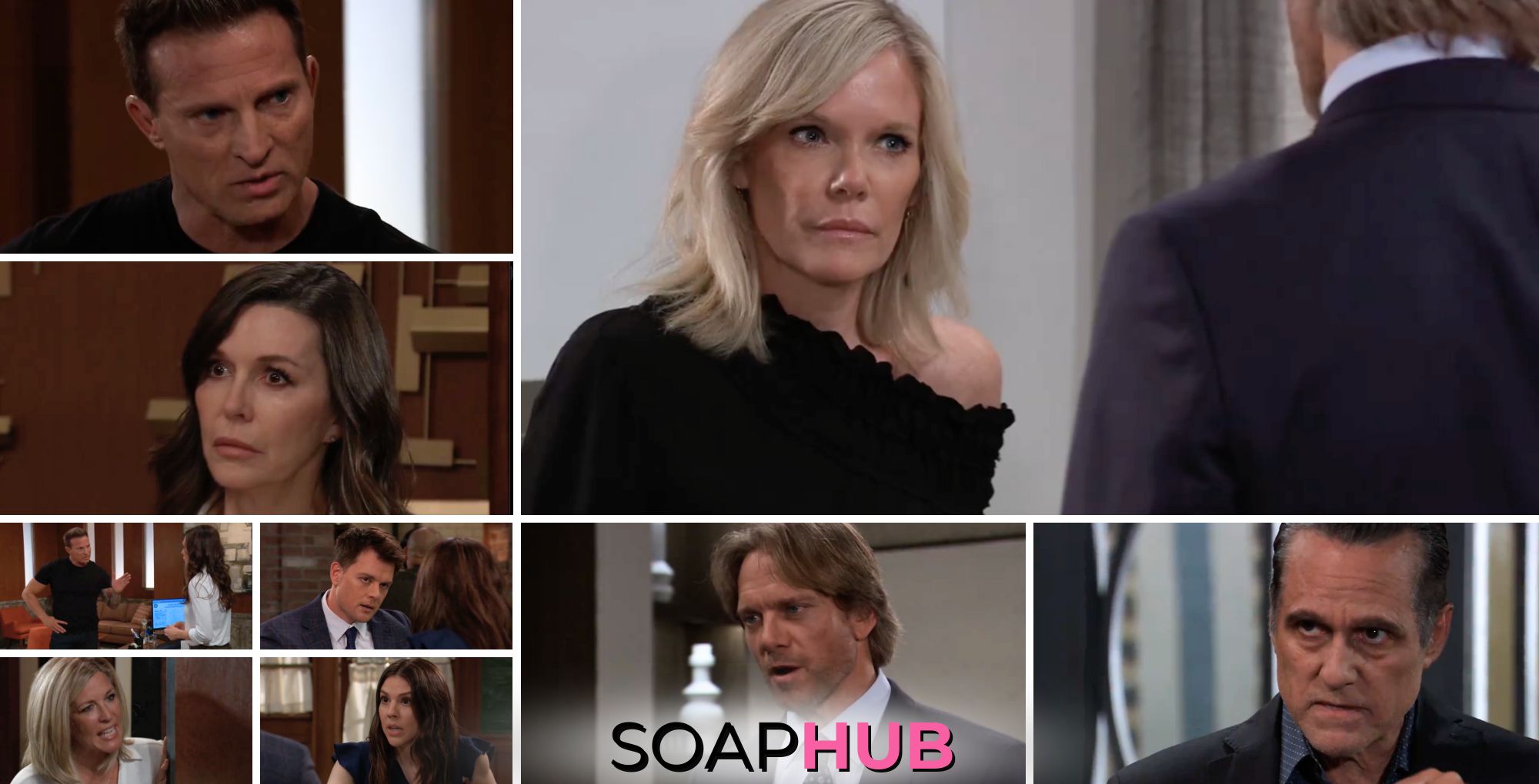 General Hospital preview collage for Tuesday, July 23, 2024, episode, with the Soap Hub logo across the bottom.