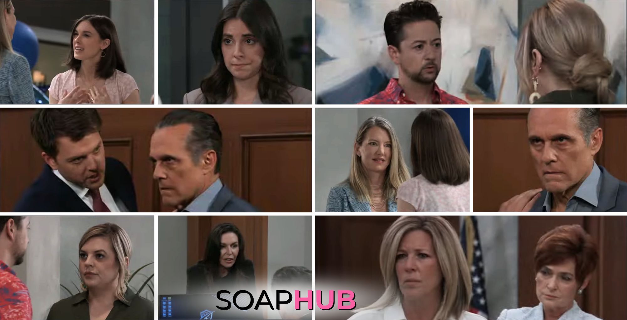 General Hospital preview collage for Tuesday, July 30, 2024, episode, with the Soap Hub logo across the bottom.