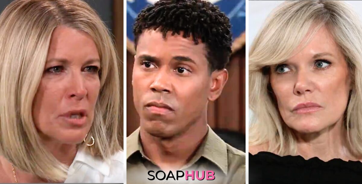 Carly, TJ, and Ava on General Hospital with the Soap Hub logo across the bottom.