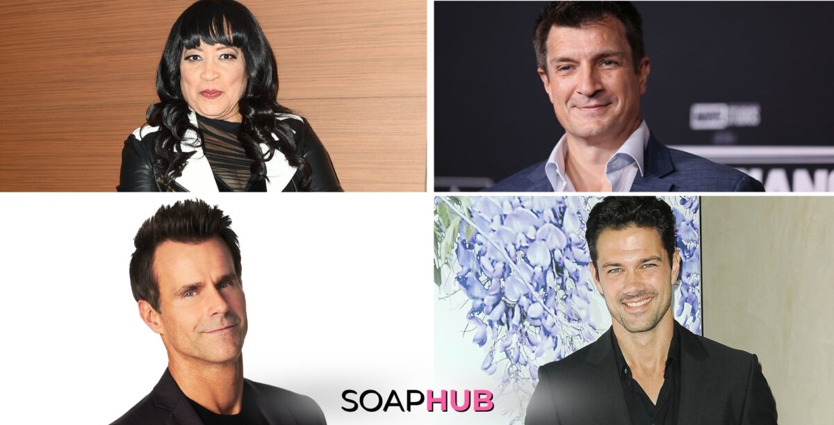 Jackée Harry, Nathan Fillion, Cameron Mathison, and Ryan Paevey with the Soap Hub logo across the bottom.