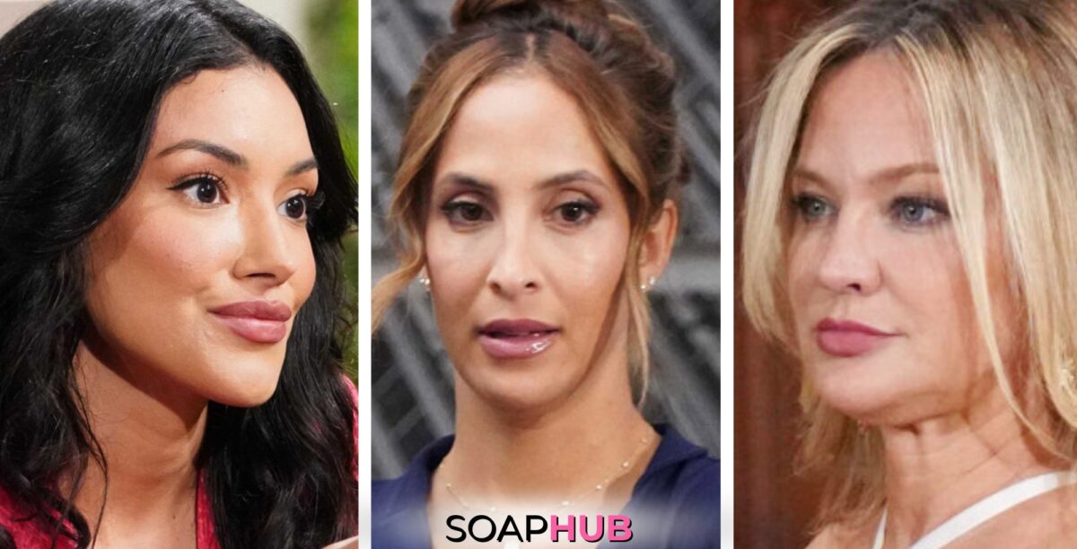 Audra, Lily, and Sharon are featured in The Young and the Restless Spoilers for the week of July 8 - July 12, 2024. With soap hub log on bottom of image