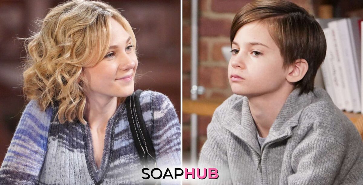The Young and the Restless Lucy and Connor with the Soap Hub logo.