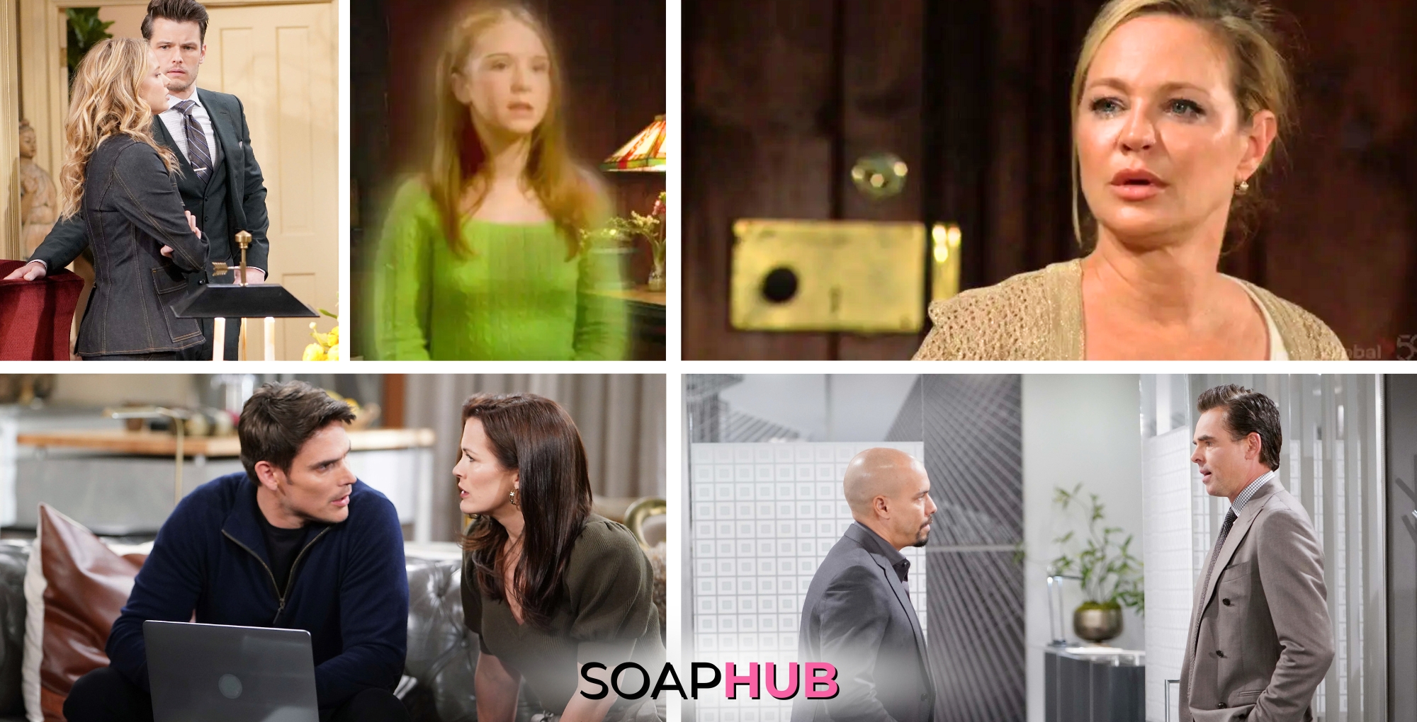 Image of Young and the Restless characters, with Soap Hub logo at bottom