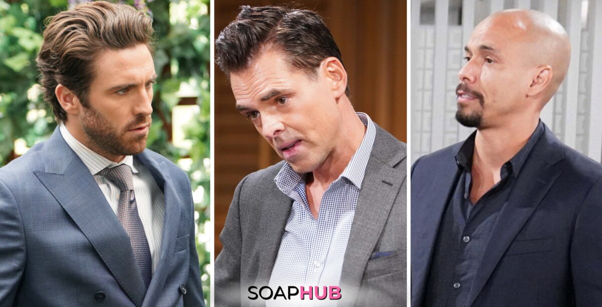 Young and the Restless spoilers for August 1 with Chance, Billy, and Devon with the Soap Hub logo.