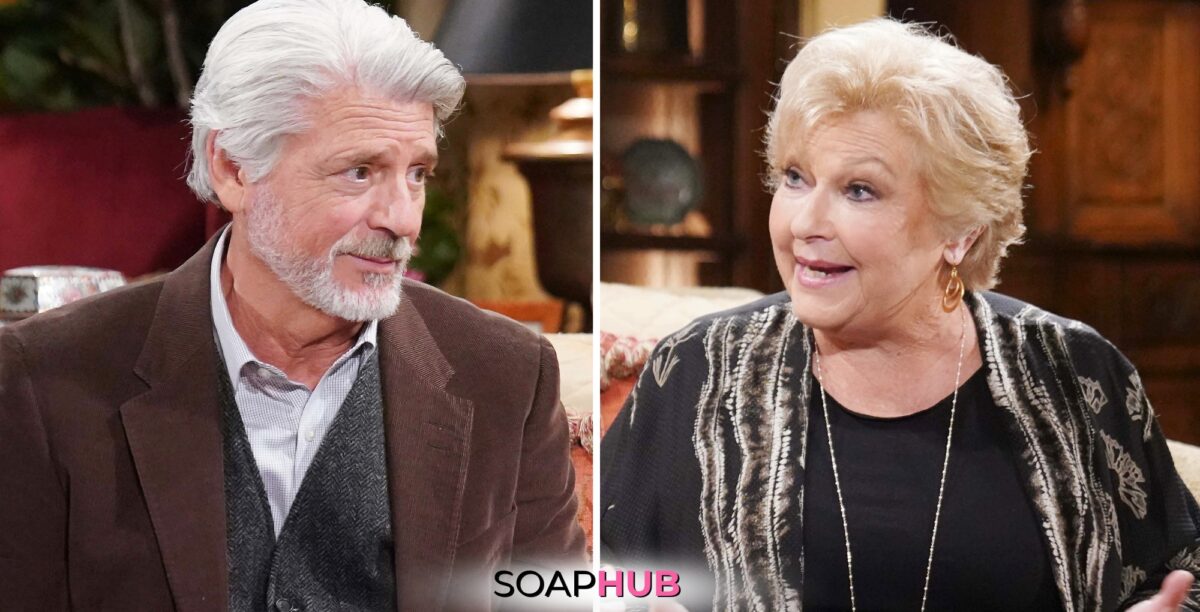 Young and the Restless spoilers for July 25 feature Traci and Alan with the Soap Hub logo.