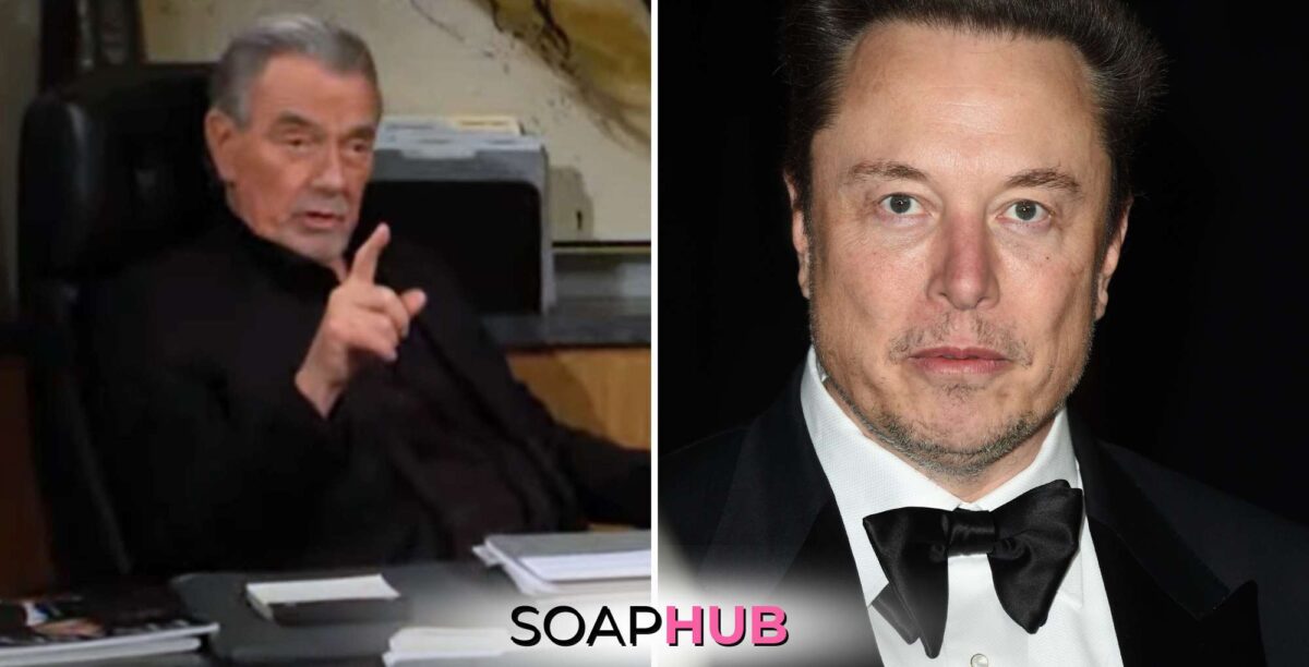The Young and the Restless Victor Newman, Elon Musk, and the Soap Hub logo.