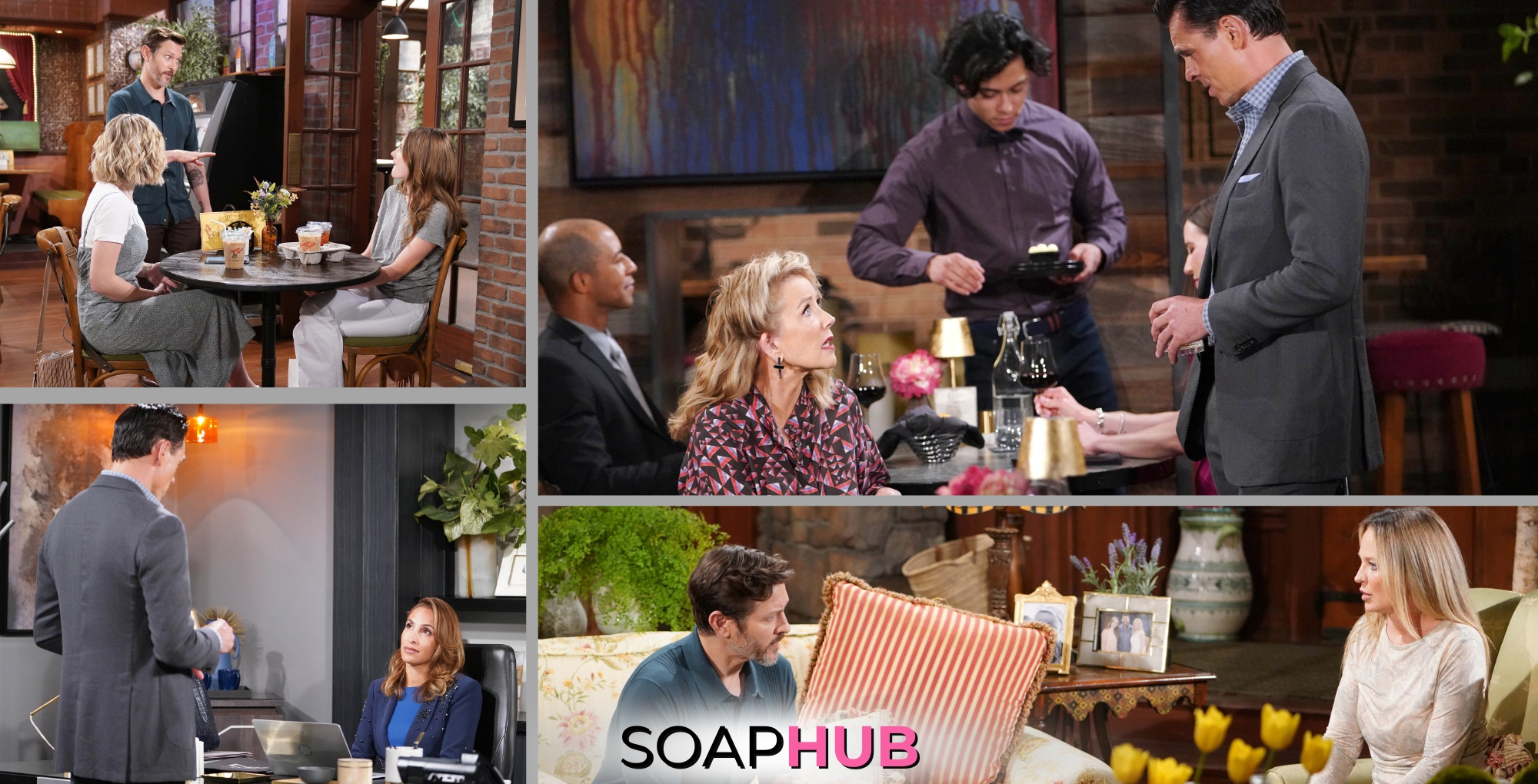 Young and the Restless Spoilers photos August 2 with the Soap Hub logo.