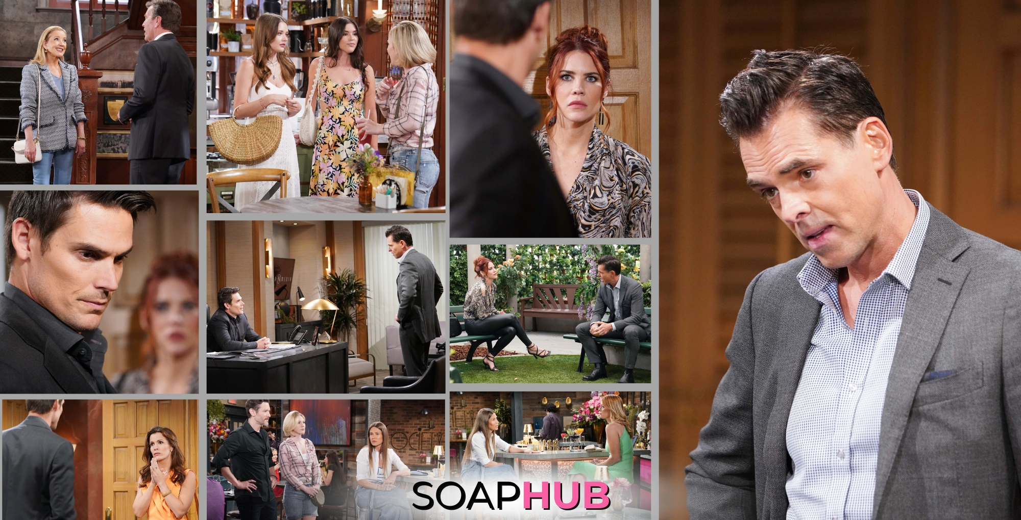 Young and the Restless spoilers photos July 22 with the Soap Hub logo.