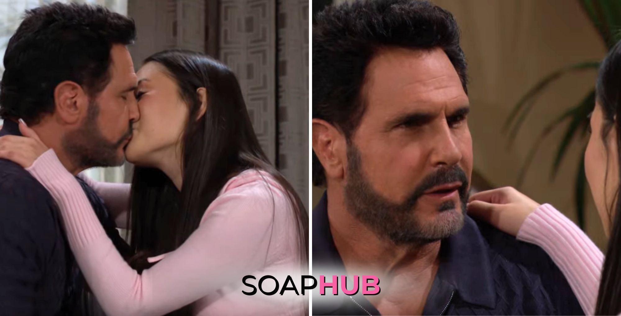 Image of Bill and Luna from the Friday August 16 episode of The Bold and the Beautiful, with Soap Hub Logo on bottom of image