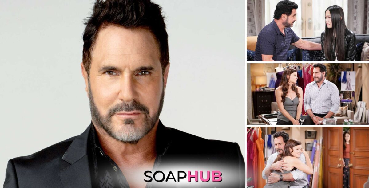 The Bold and the Beautiful star Don Diamont, Bill, Luna, Katie, and Poppy with the Soap Hub logo.