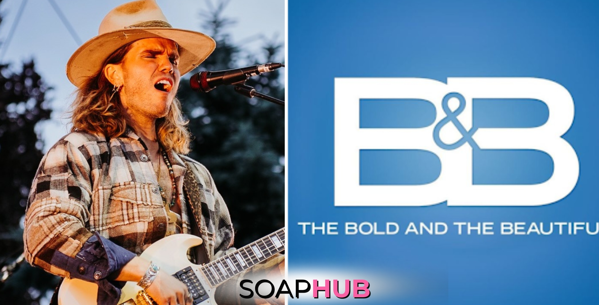 Image of Jökull Júliusson, lead singer of the Icelandic band Kaleo, who is about to guest star on The Bold and the Beautiful, with Soap Hub logo near bottom of image.