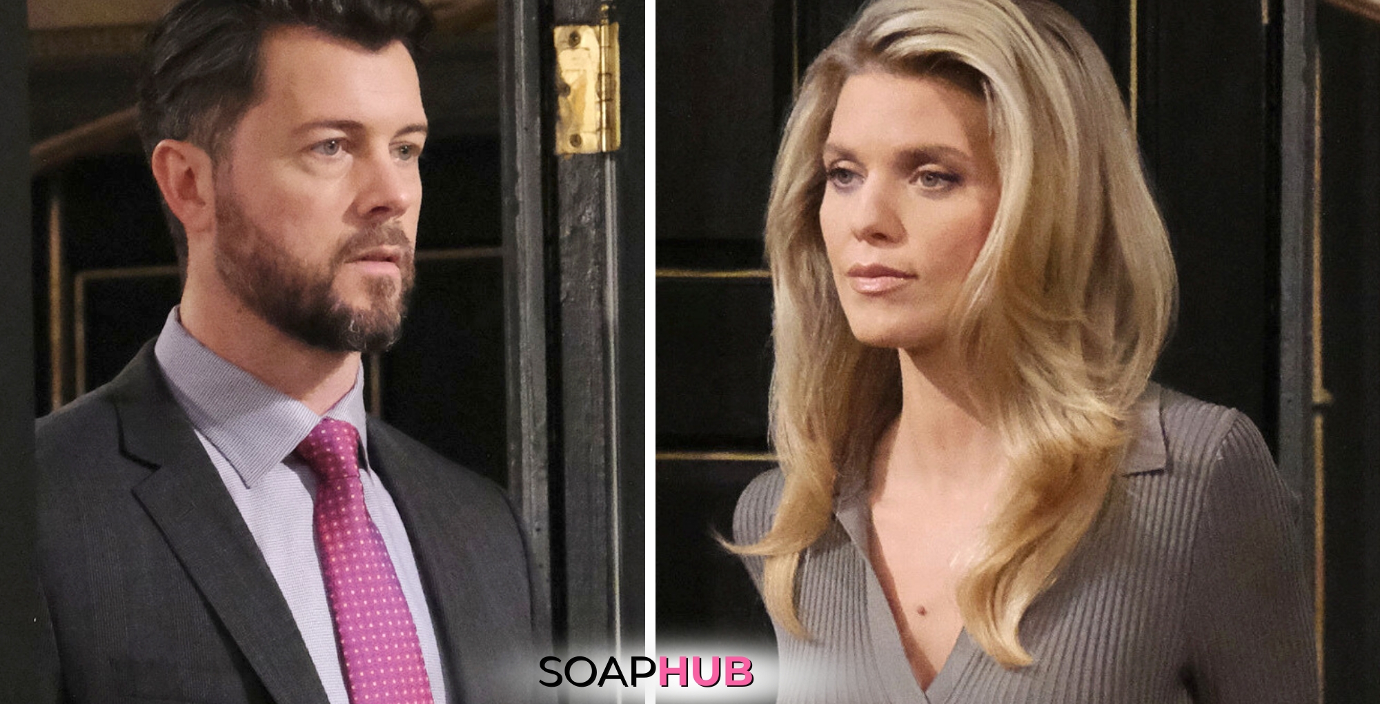 Days of our Lives Spoilers August 22 Abigail, EJ, and the Soap Hub logo.