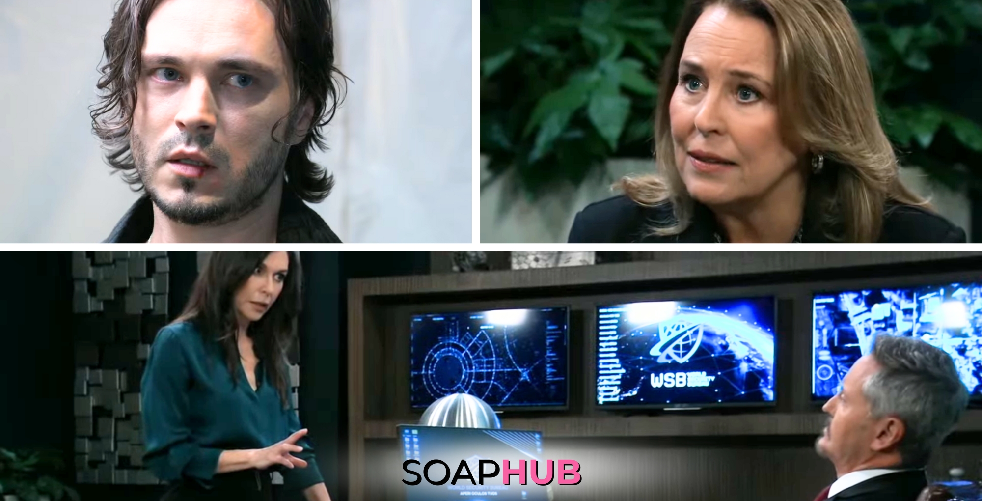 Lucky, Laura, Anna, and Brennan on the August 28, 2024 episode of General Hospital with the Soap Hub logo across the bottom.