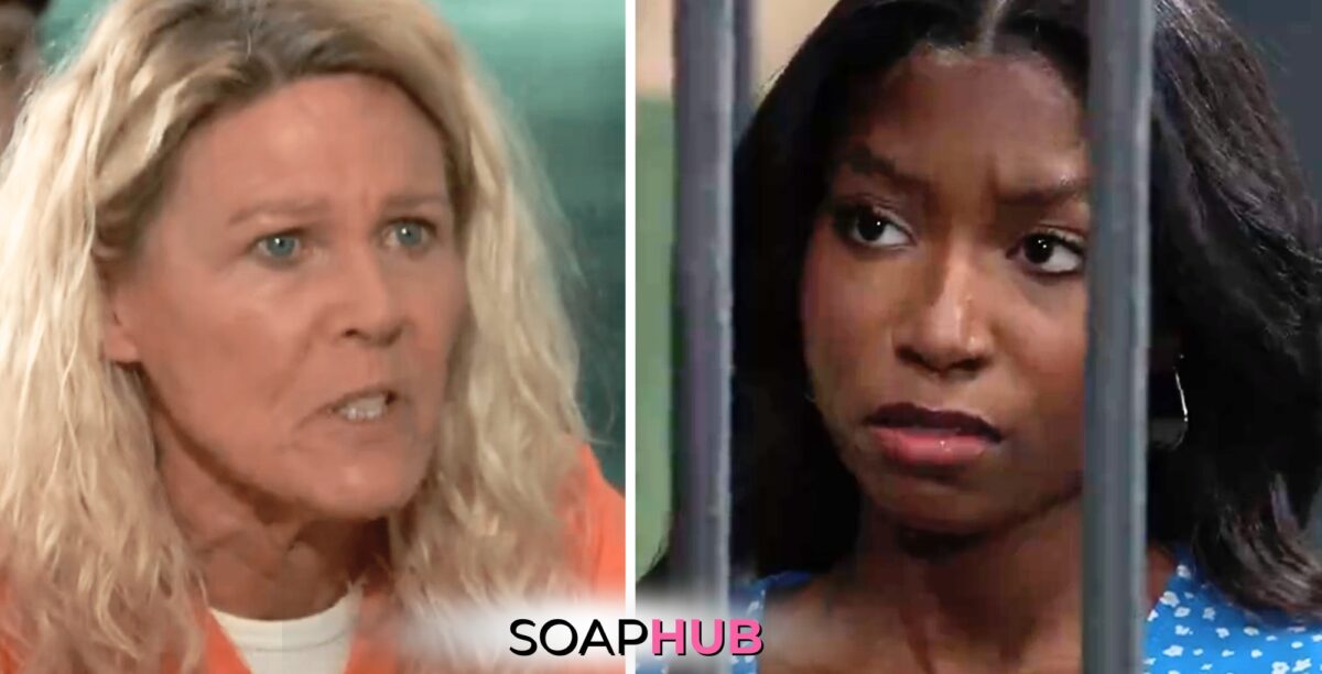 General Hospital spoilers for Thursday, August 8, 2024, featuring Trina and Heather, with the Soap Hub logo near bottom of image.