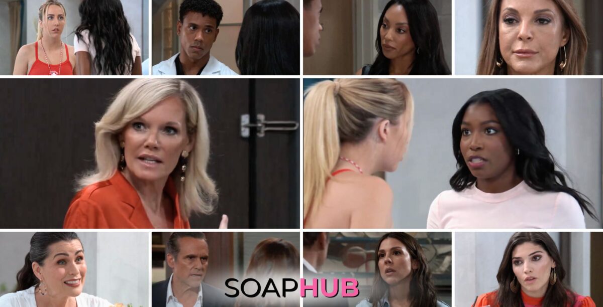 General Hospital preview collage for Thursday, August 1, 2024, episode, with the Soap Hub logo across the bottom.