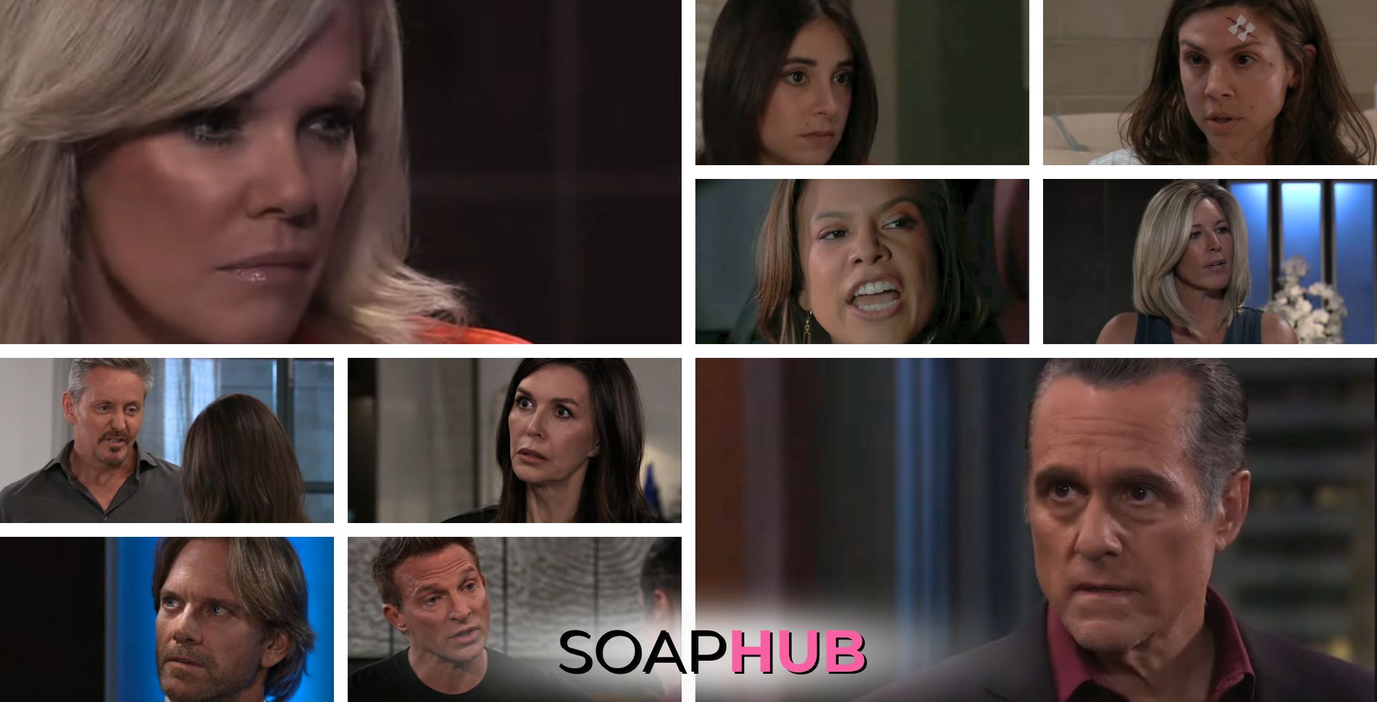 General Hospital preview collage for Tuesday, August 13, 2024, episode, with the Soap Hub logo across the bottom.