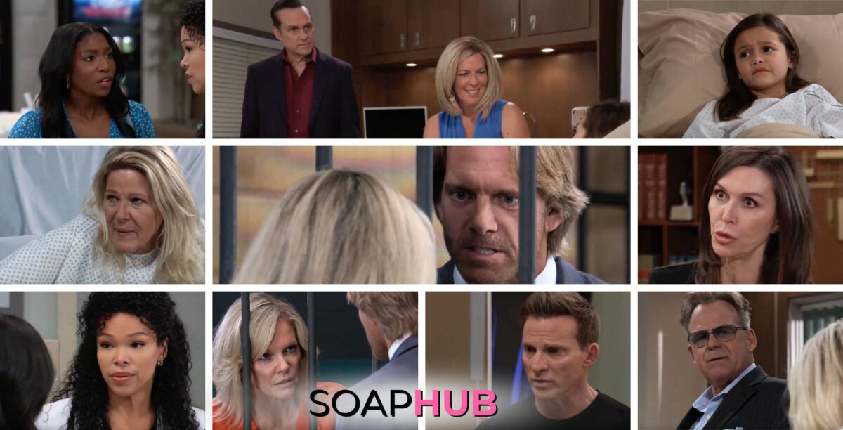 General Hospital preview collage for Thursday, August 8, 2024, episode, with the Soap Hub logo across the bottom.