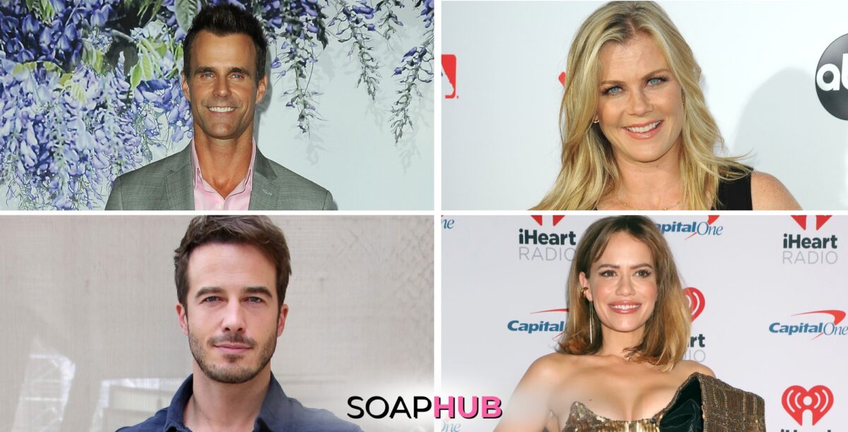 Cameron Mathison, Alison Sweeney, Ryan Carnes, and Bethany Joy Lenz with the Soap Hub logo across the bottom.