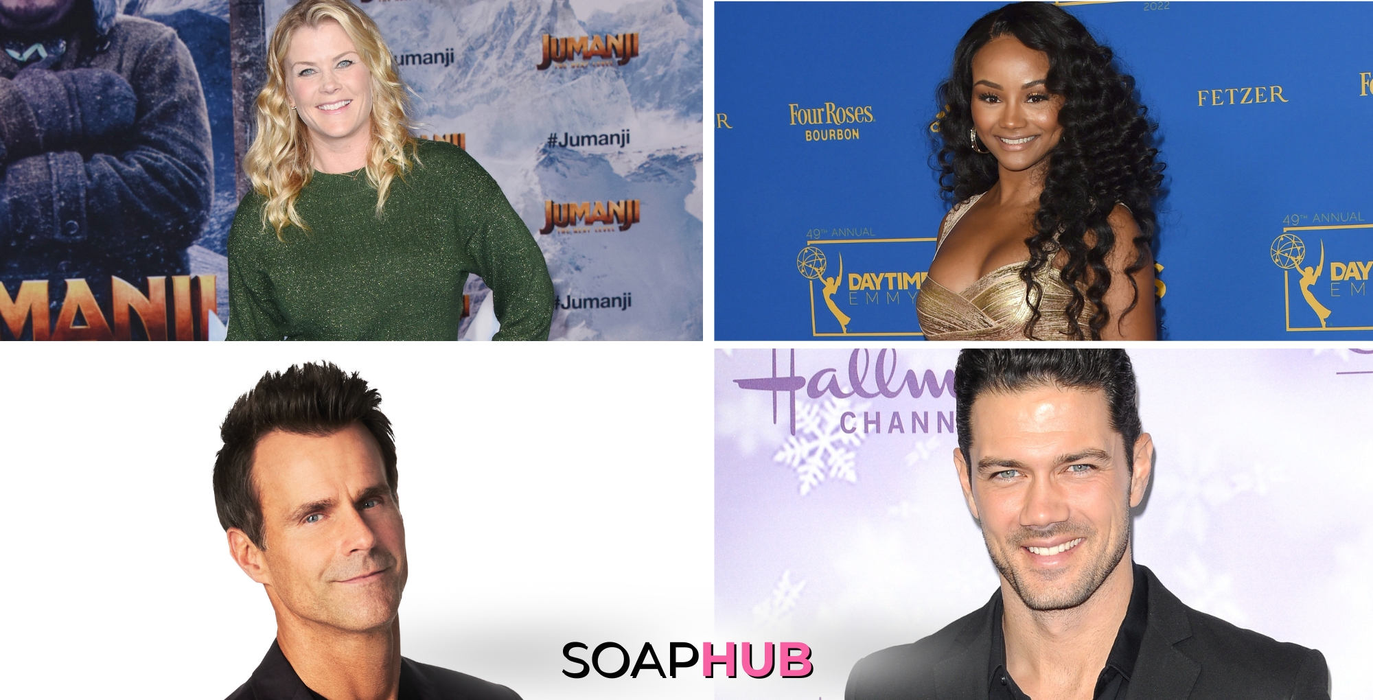 Alison Sweeney, Raven Bowens, Cameron Mathison, and Ryan Paevey with the Soap Hub logo across the bottom.